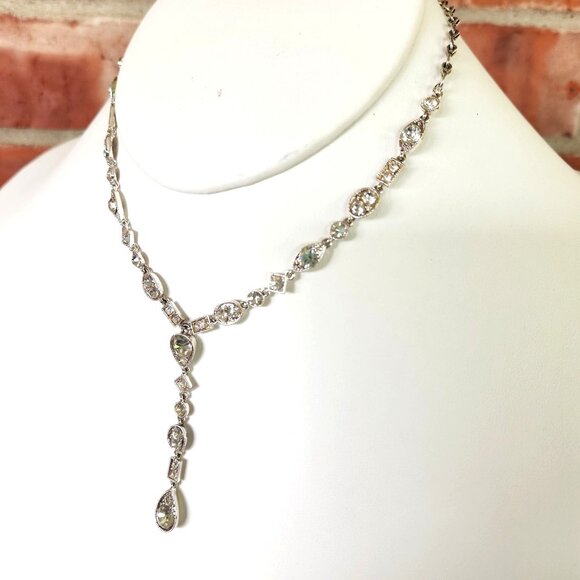 Elegant Silver-Tone Cubic Zirconia Y-Necklace With Teardrop Pendant - Picture 4 of 7